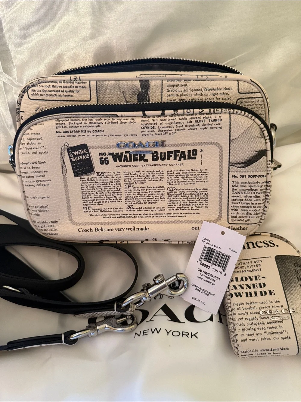 🖤Coach NWT Finlay Newspaper-Print Crossbody with Coin Pouch and Silver Hardware